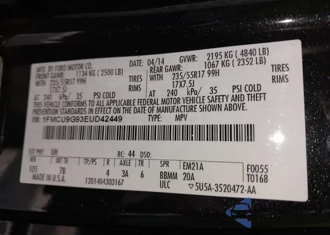 2014 Ford Escape Se z USA, uszkodzony, nr VIN 1FMCU9G93EUD42449